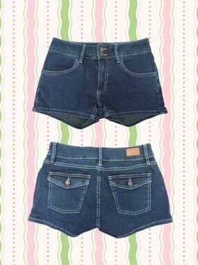Subdued Y2K Style Mid Rise Mini Shorts Dark Wash Size US 28 2000s Aesthetic